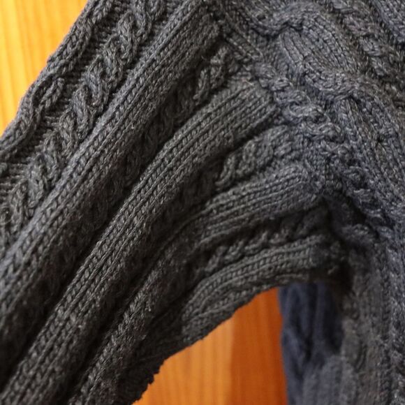 Vintage Chunky Heavy Cable Knit Black Mock Neck Sweater Pullover Large LG - Picture 10 of 11